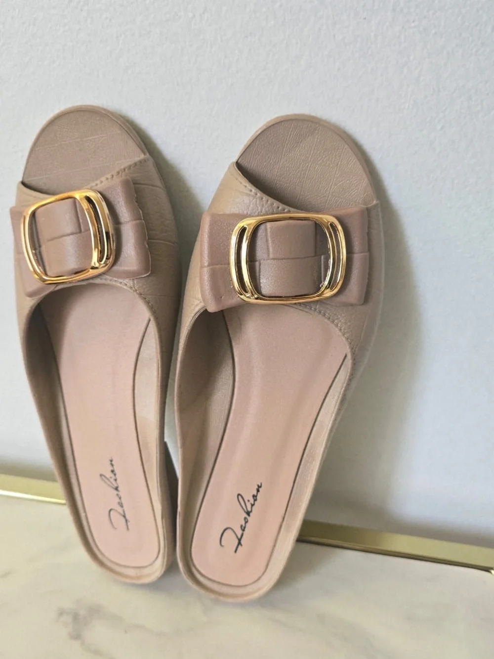 Beige Open-Toe Flat PVC Square Buckle Casual shoe for women S-Us-7/7.5 EU-38/39